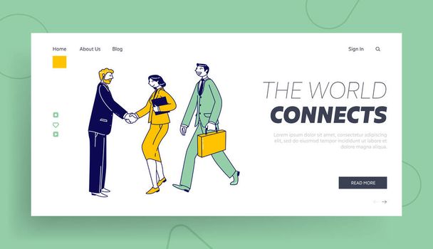 Good Deal, Business Travel Landing Page Template. Partners Handshaking, Businesspeople Characters Meeting for Project Discussion, Shaking Hand Agreement, Partnership. Linear People Vector Illustration - Vector, Image