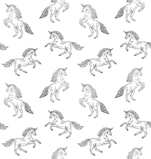 Seamless pattern of hand drawn unicorns   - Вектор, зображення