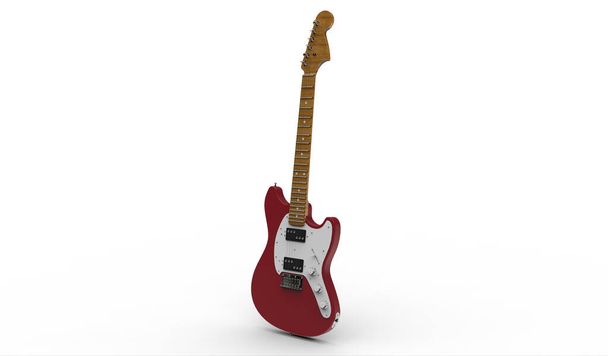 Representación realista de guitarra roja 3D sobre fondo blanco
 - Foto, imagen