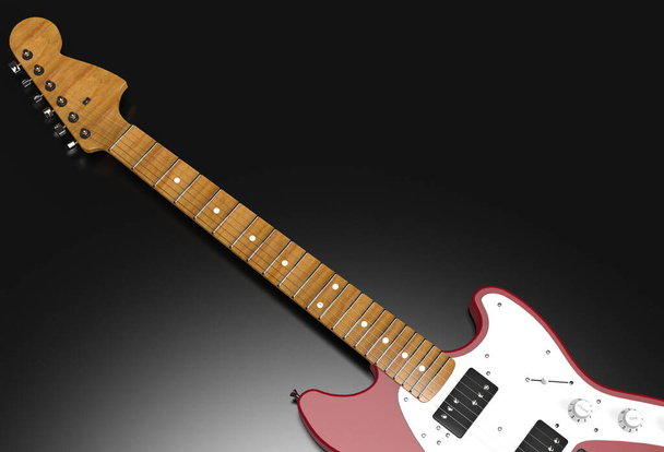 Guitarra vermelha 3D renderização realista em fundo preto
 - Foto, Imagem