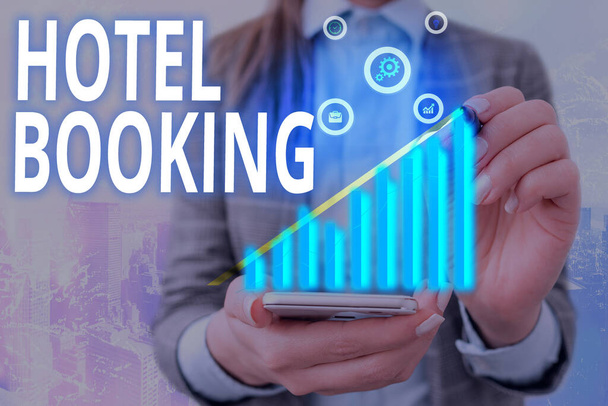 Szövegírás szöveg Hotel Booking. Üzleti koncepció az online foglalás Presidential Suite De Luxe Hospitality. - Fotó, kép