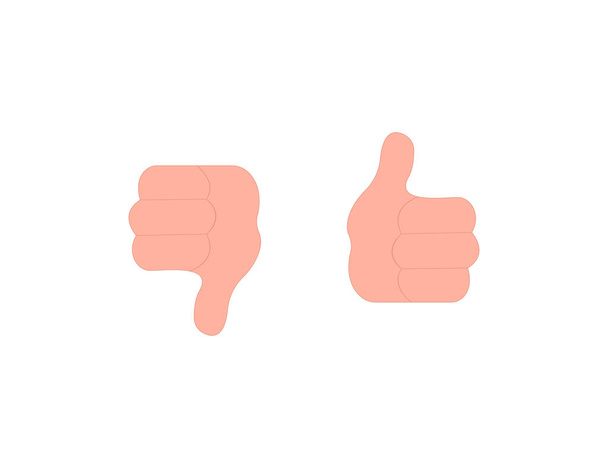 Thumb up and down isolated icons. Positive and negative symbol with hand. Illustration of good and bad choice in flat design. Realistic hands icons. Like or dislike. Yes and no symbol. Vector EPS 10. - Vector, Image
