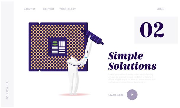 Technology Manufacture, Central Computer Processors, Cpu Landing Page Template Tiny Character in Protective Suit створили Huge Semiconductor Board або Digital Chip. Cartoon Vector Illustration - Вектор, зображення