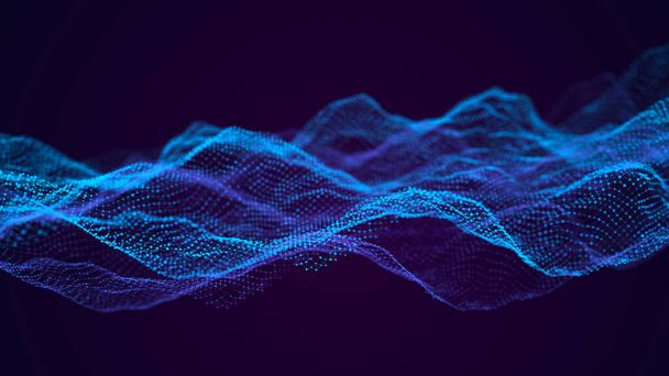 交流点と線の波。抽象的な背景。科学、ビッグデータのための技術的なスタイル3Dレンダリング. - 写真・画像