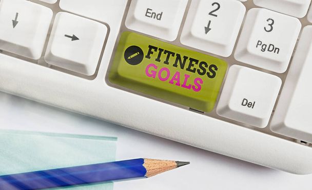 Konzeptionelle Handschrift mit Fitness-Zielen. Geschäftstext Fett verlieren Muskelaufbau Stärker werden Konditionierung. - Foto, Bild