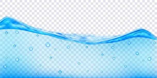 Průsvitná vlna vody v světle modrých barvách s bublinami vzduchu, izolovaná na průhledném pozadí. Průhlednost pouze v souboru vektoru - Vektor, obrázek