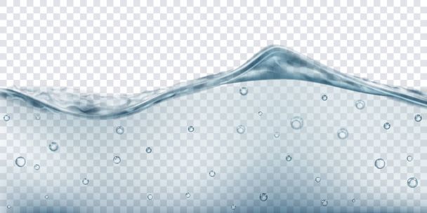 透明な背景に隔離された気泡と灰色の色の半透明の水の波。ベクトルファイルのみの透明度 - ベクター画像
