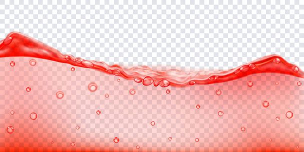 Διαφανές κύμα νερού σε κόκκινα χρώματα με φυσαλίδες αέρα, απομονωμένο σε διαφανές φόντο. Διαφάνεια μόνο σε διανυσματικό αρχείο - Διάνυσμα, εικόνα