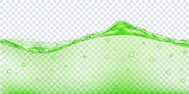 Átlátszó vízhullám zöld színekben légbuborékokkal, átlátszó háttérrel elszigetelve. Csak a kórokozó-átvivő fájlok átláthatósága - Vektor, kép