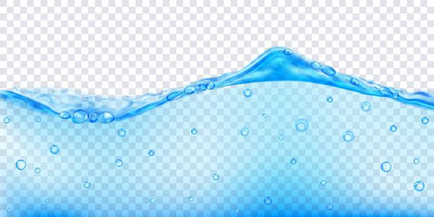 透明な背景に隔離された空気の泡と明るい青の色の透明な水の波。ベクトルファイルのみの透明度 - ベクター画像
