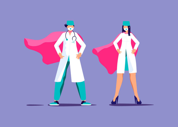 Dokter en verpleegster superheld - Vector, afbeelding