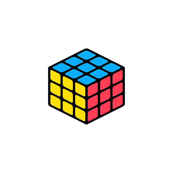 Rubik's cube 3d combination puzzle line art vector icon for apps and websites - Vector, Image