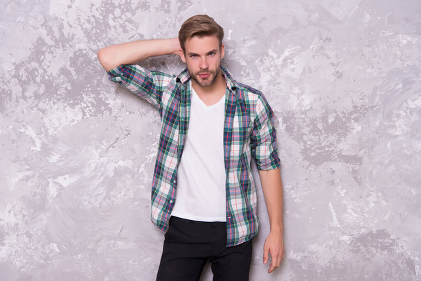 Follow your style. Stylish guy abstract background. Handsome man in casual style. Everyday wardrobe. Menswear store. Fashion style. Im for style - Foto, imagen