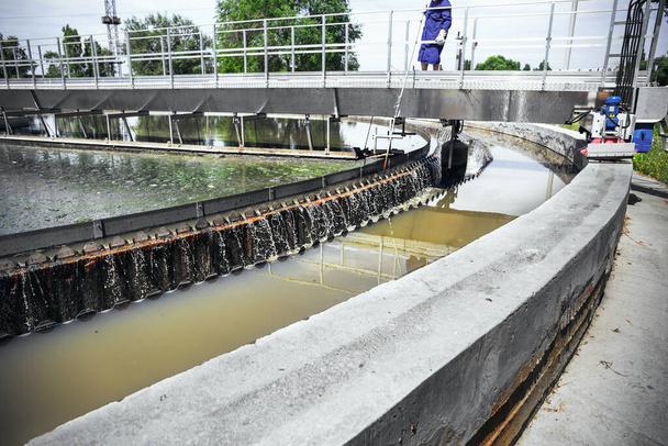 Urban wastewater treatment plant, round sedimentation tank, toned - Photo, Image