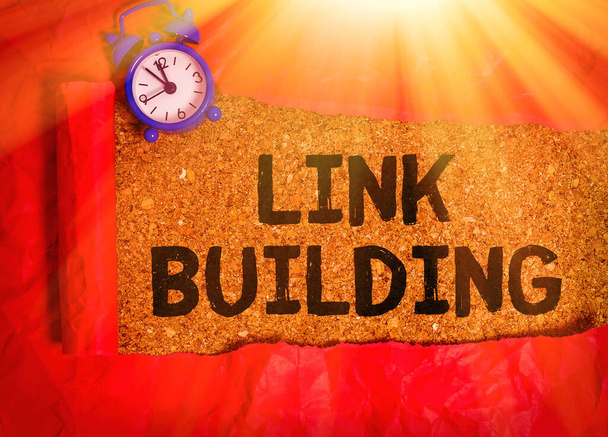 Sinal de texto mostrando Link Building. Foto conceitual SEO Term Exchange Links Adquirir hiperlinks Indexados
. - Foto, Imagem