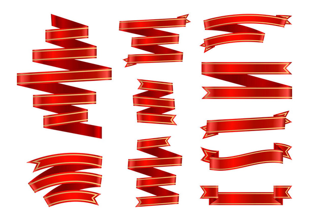 Cintas de satén rojo marco de oro conjunto cinta venta vector
 - Vector, imagen