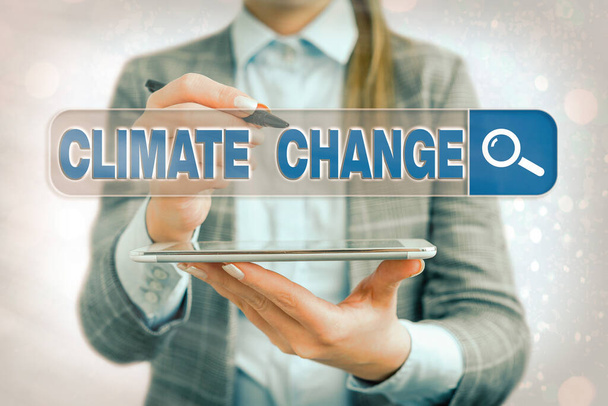 Text sign showing Climate Change. Conceptual photo Increase in global average temperature Weather transformation. - Photo, Image