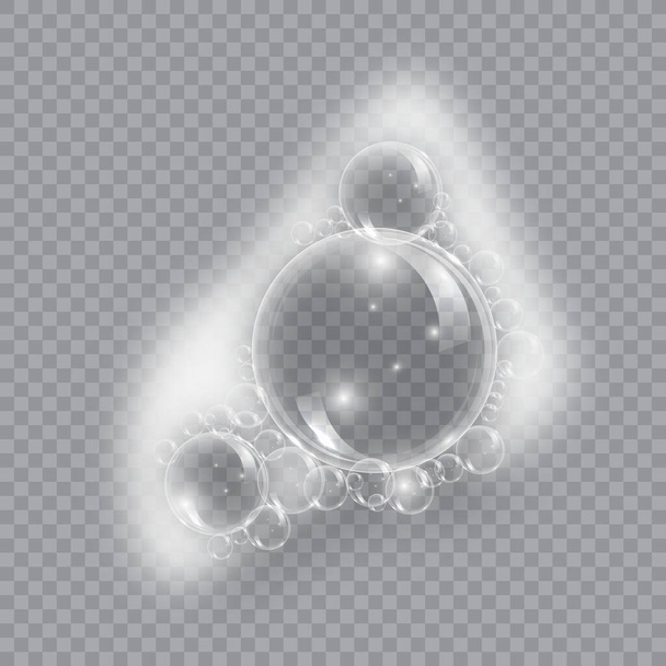 Fürdőhab szappan buborékok izolált vektor illusztráció átlátszó háttér. Sampon és szappanhab lather vektor illusztráció. - Vektor, kép