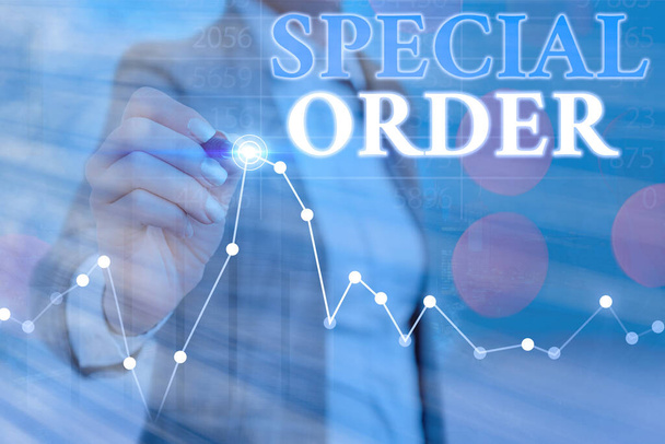 Conceptual hand writing showing Special Order. Business photo text Specific Item Requested a Routine Memo by Military Headquarters. - Photo, Image