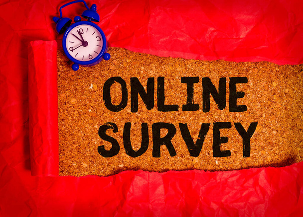 Text sign showing Online Survey. Conceptual photo Reappraisal Feedback Poll Satisfaction Rate Testimony. - Photo, Image