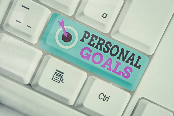 Writing note showing Personal Goals. Business photo showcasing Target set by an individual to influence his efforts Motivation. - Photo, Image