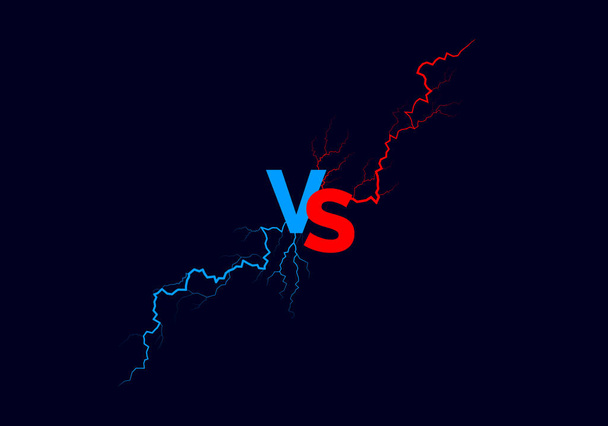 VS text with red and blue lightning. Versus battle. Sport or game background. Vector illustration - Vetor, Imagem