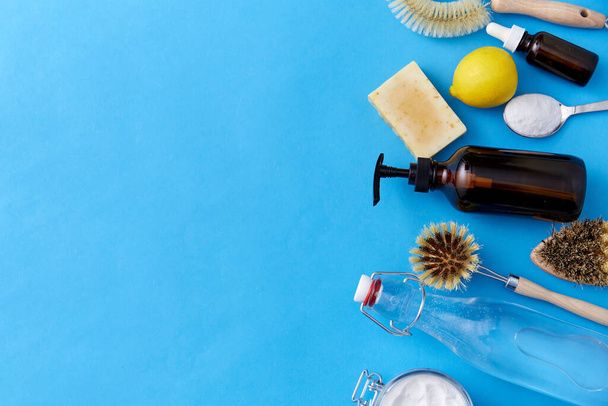 lemons, soap, washing soda, vinegar and brushes - Fotó, kép