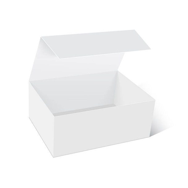 Caja de embalaje abierta de cartón producto blanco. Simular ilustración vectorial
 - Vector, Imagen
