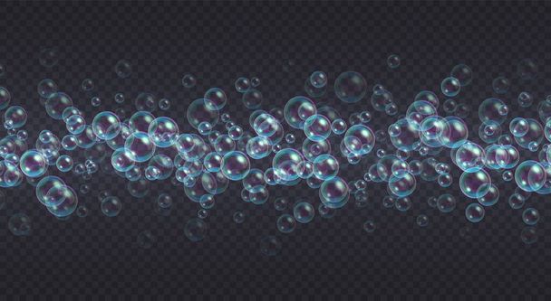 Stripe of soap bubbles. Abstract floating shampoo, bath lather line composition. Realistic suds. - Vector, Image