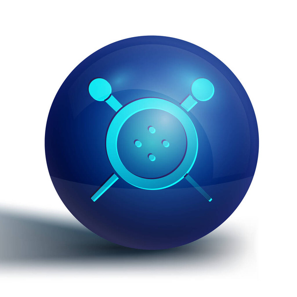 Azul botón de costura y tejer agujas icono aislado sobre fondo blanco. Botón de ropa. Botón círculo azul. Ilustración vectorial
 - Vector, imagen