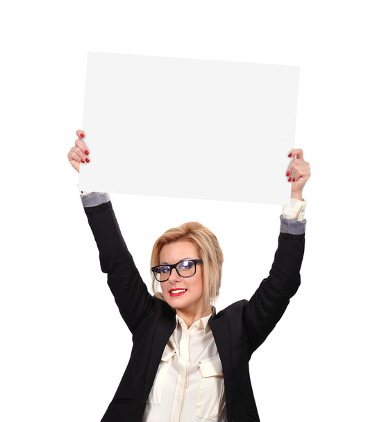 businesswoman holding placard - Φωτογραφία, εικόνα