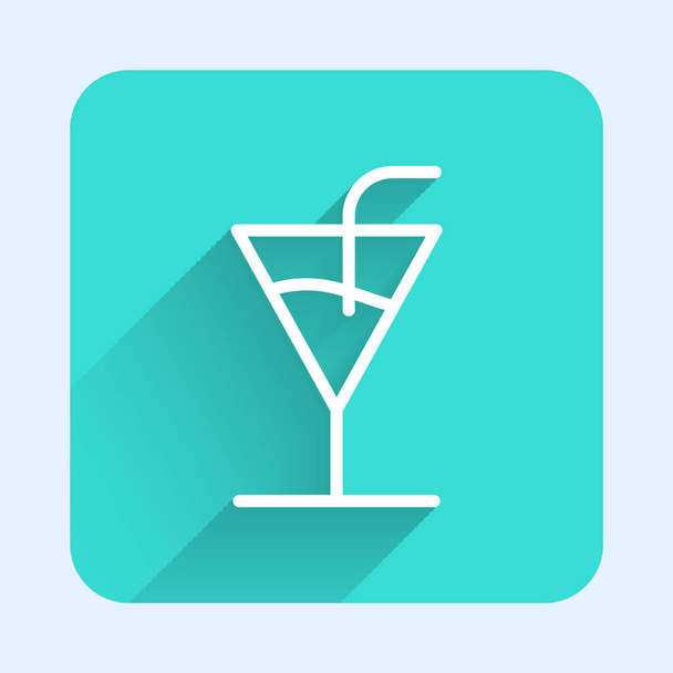 White line Cocktail icon isolated with long shadow. Green square button. Vector Illustration - Vector, Image