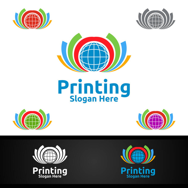 Diseño global del logotipo del vector de la compañía de impresión para los medios, la venta al por menor, la publicidad, el periódico o el concepto del libro
 - Vector, imagen