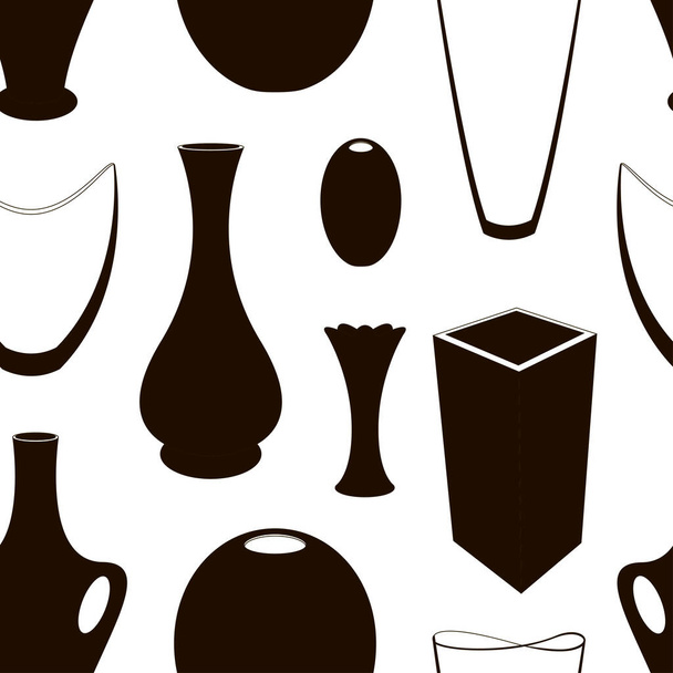 Decorative vases pattern. Various forms of vases. Home interior decoration. - Vector, afbeelding