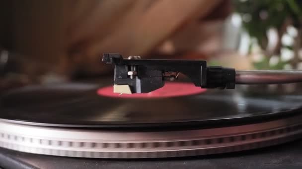 vintage player, Při přehrávání desky, Black Platter. close-up - Záběry, video
