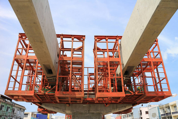 Alignment Tools on Concrete Beams Joint for Railway of Sky Train under construction - Photo, Image