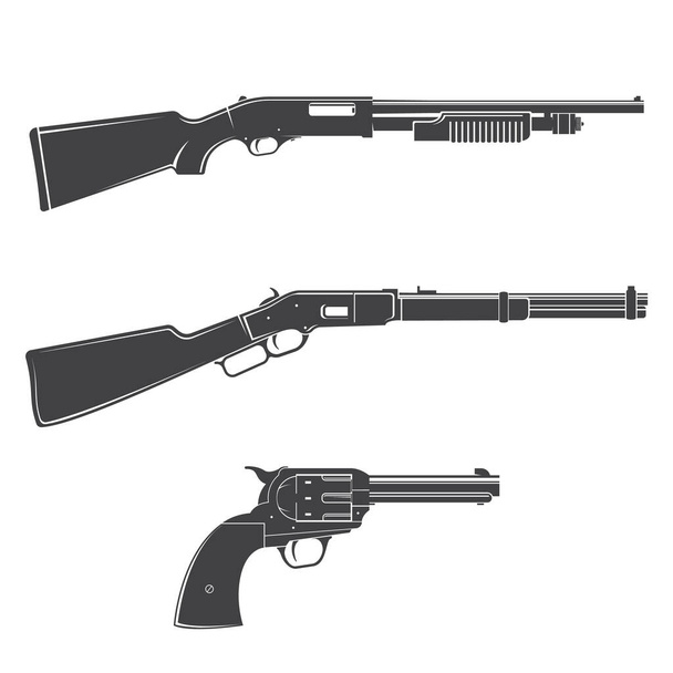 Set of gun and rifles silhouette icon. Vector. Western gun isolated on the white background. - Vetor, Imagem