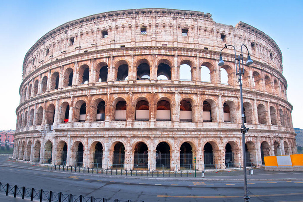 Rome. Colosseum of Rome empty street view, most famous landmark of eternal city, capital of Ital - Photo, Image