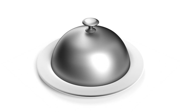 Cloche on plate isolated on white 3d render - Foto, Imagem