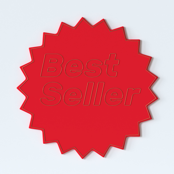Nejprodávanější červená etiketa. 3D ilustrace - Fotografie, Obrázek