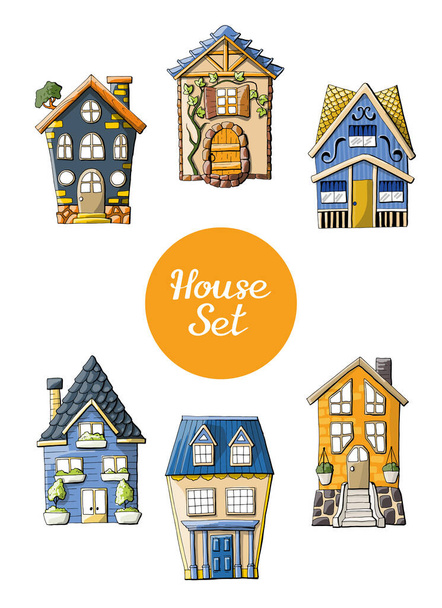 Vector illustration with houses and text - Vector, Image