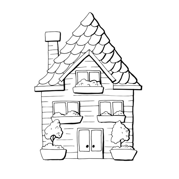 Векторна розмальовка сторінка з зовнішнім виглядом будинку
 - Вектор, зображення