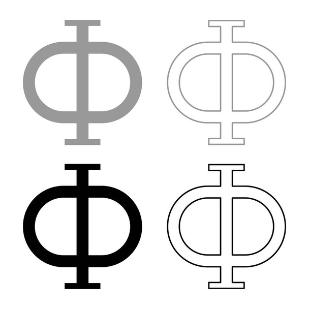 Phi greek symbol capital letter uppercase font icon outline set black grey color vector illustration flat style simple image - Vector, Image