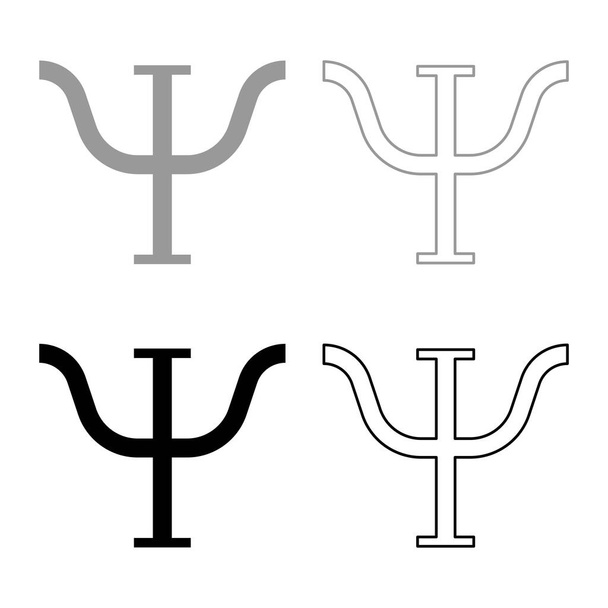 Símbolo grego Psi letra maiúscula ícone fonte maiúscula esboço conjunto preto cinza cor vetor ilustração plana estilo simples imagem
 - Vetor, Imagem