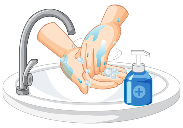 Nettoyage des mains sur fond blanc illustration - Vecteur, image