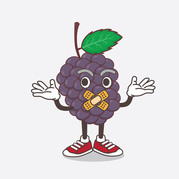 An illustration of Mulberry Fruit cartoon mascot character making a silent gesture - Vector, Image