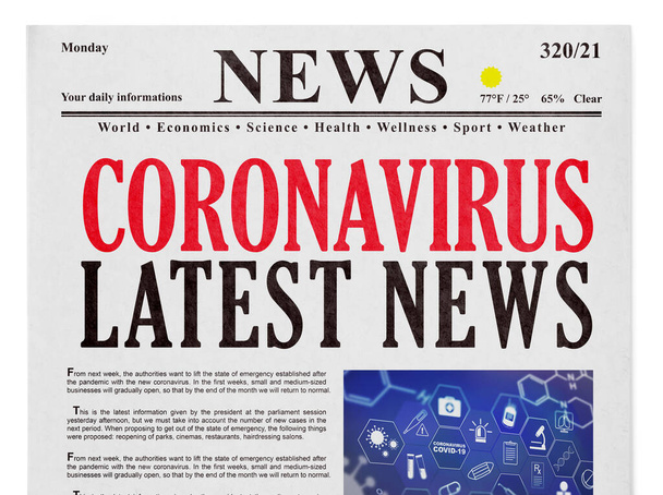 Coronavirus legújabb hírek szalagcím az újságokban - Fotó, kép