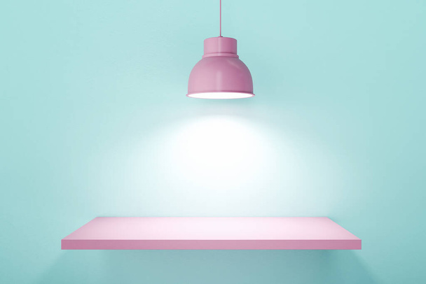 Pink platform on wall with spotlights. Art and design concept. Mock up, 3D Rendering - Foto, afbeelding