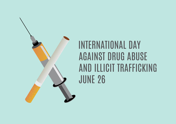 International Day Against Drug Abuse and Illicit Trafficking vector. Cigarette and syringe vector. Narcotic and injection icon. Set of drugs vector. Addictive substances icon. Important day - Vector, Image