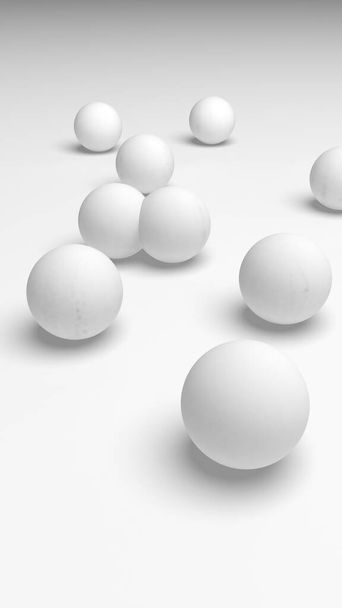 White abstract background. Set of white balls isolated on white backdrop. 3D illustration - Zdjęcie, obraz